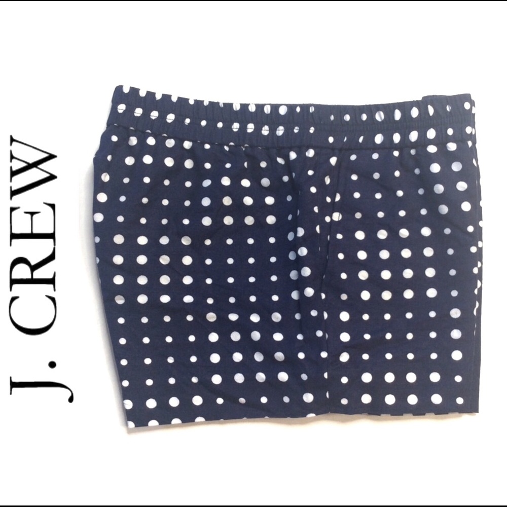 J. Crew Navy/White Polkadot Linen Blend Sh…